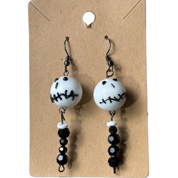 Handmade Jack Skellington Style Dangle Earrings Nightmare Before Christmas Goth - Picture 1 of 1